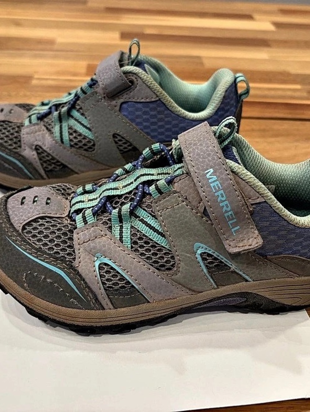 Merrell Kids Waterpro Maipo Hiking Shoes Size 13 Gray Teal Excellent Condition